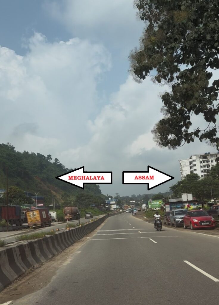 Assam on left and Meghalaya on right of the road